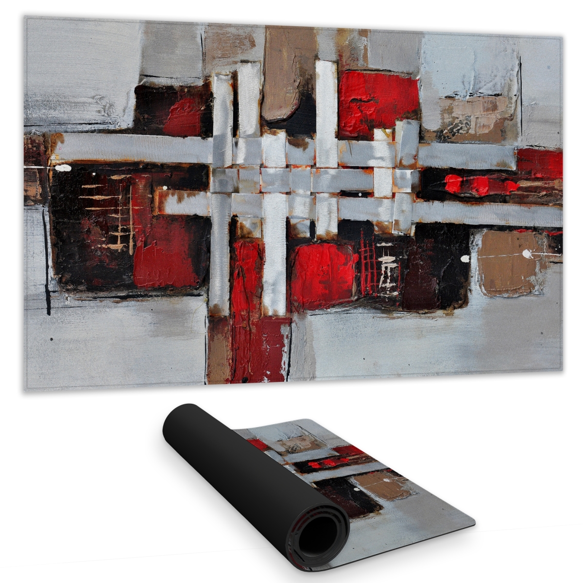 C1DM1424615SQH 14 x 24 in. Abstract Shapes with Red Accents - Modern Gaming Mat Decor