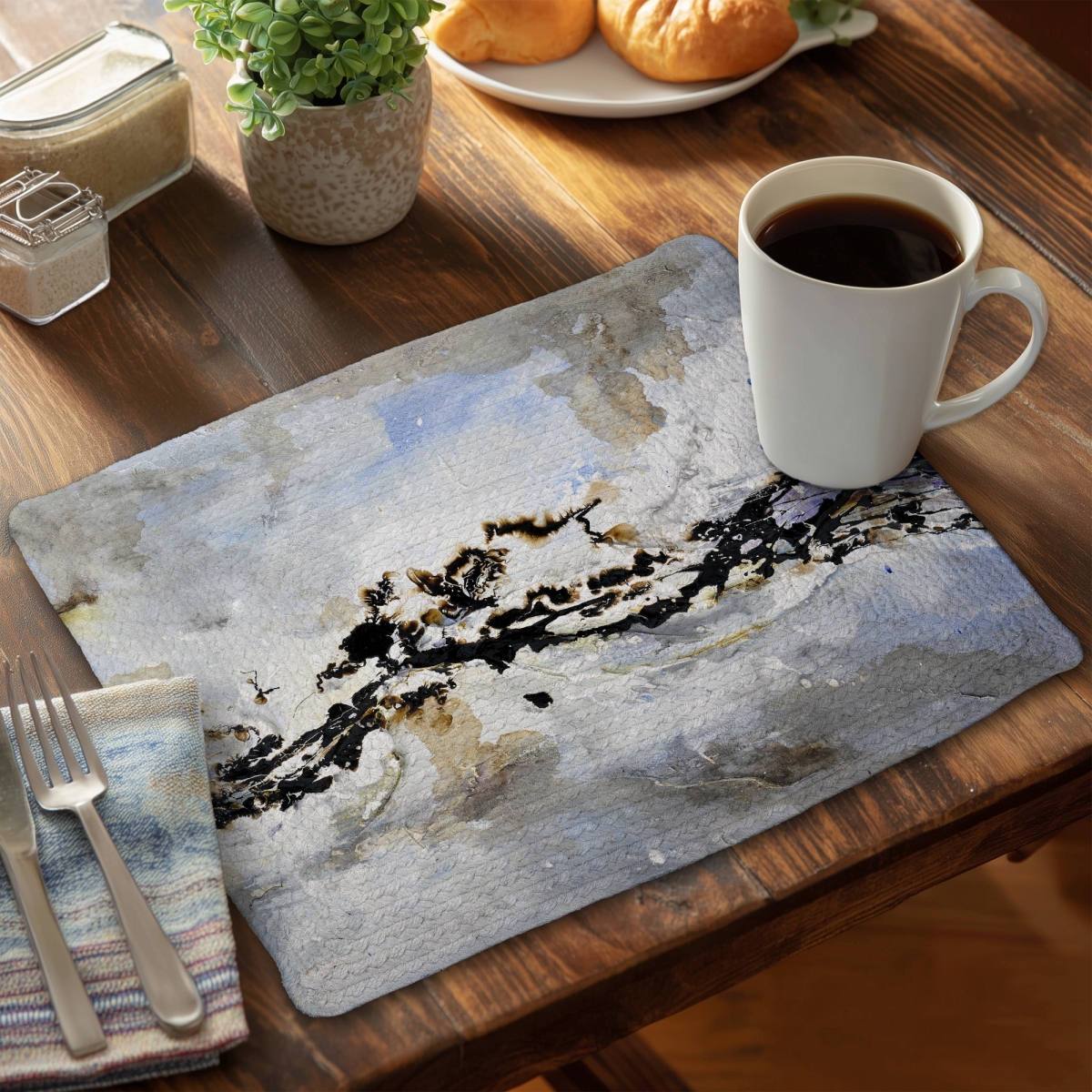 Picture of Begin Home Decor C6BP1418ML4HXJ 14 x 18 in. Texturized Abstract Wave Braided Polyester Placemat - Home Decor - Set of 6