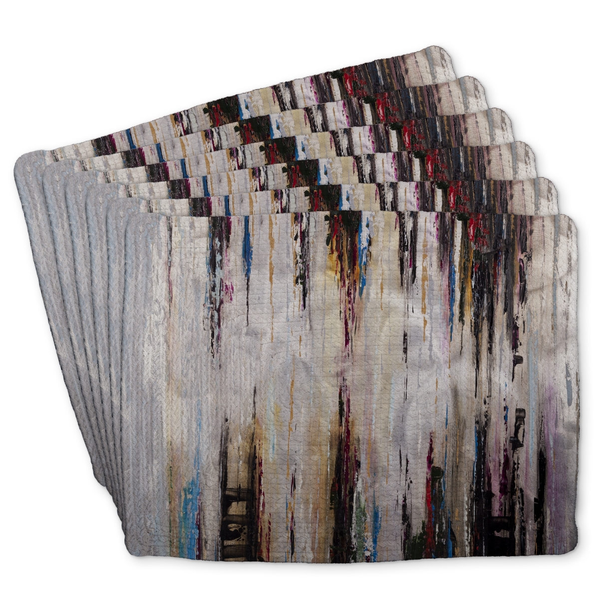 Picture of Begin Home Decor C6BP1418QPUTQS 14 x 18 in. Abstract Runny Paint Braided Polyester Placemat - Home Decor - Set of 6