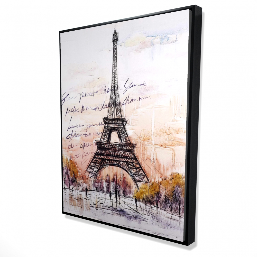 2081-4836-CI121 36 x 48 in. Eiffel Tower Sketch - Handwritten Message Framed Canvas Art