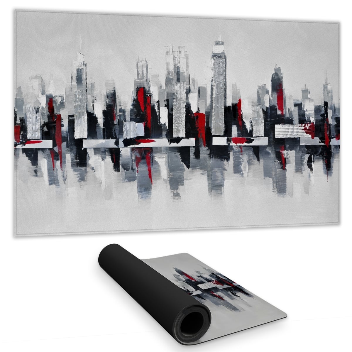 C1DM1424EKV5J7 14 x 24 in. Gray & Red Cityscape - Industrial Gaming Mat for Bedroom