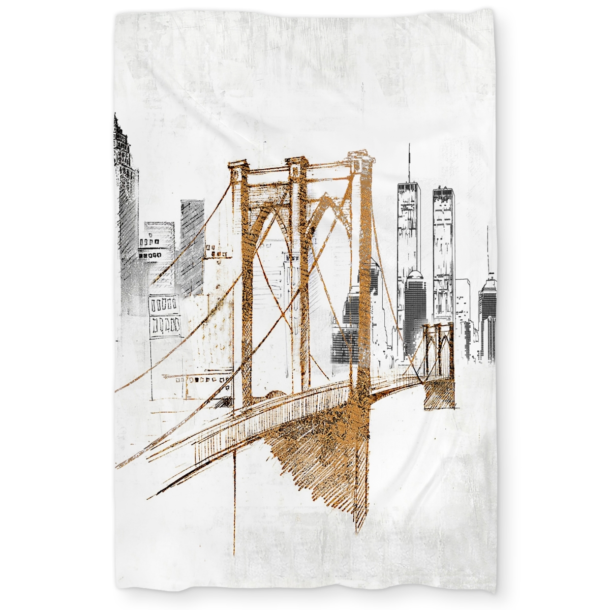 C1DCTXLWWC573M Twin Extra Long Brooklyn Bridge Blurry Sketch - Cities Yellow Duvet Cover - Home Decor