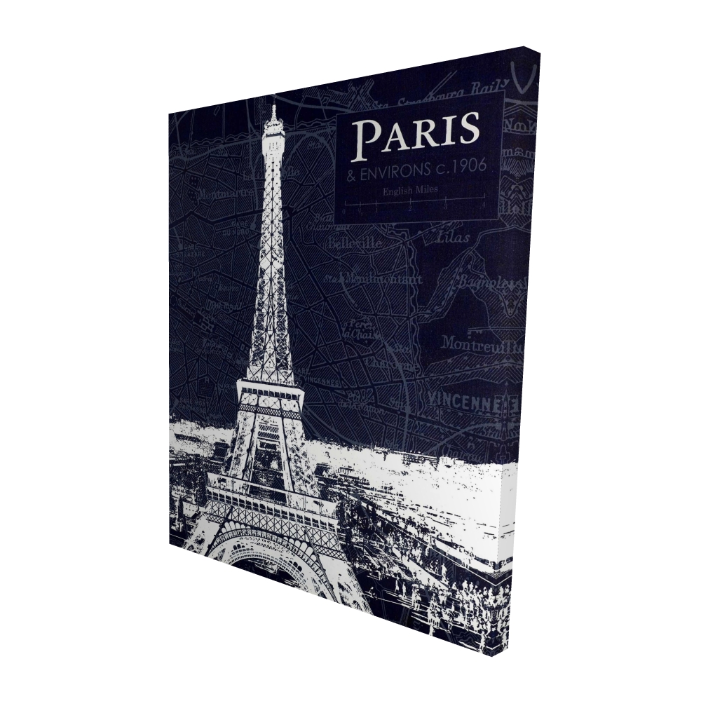2080-6048-CI103 48 x 60 in. Paris Blue Print & Eiffel Tower - Vintage Canvas Decor