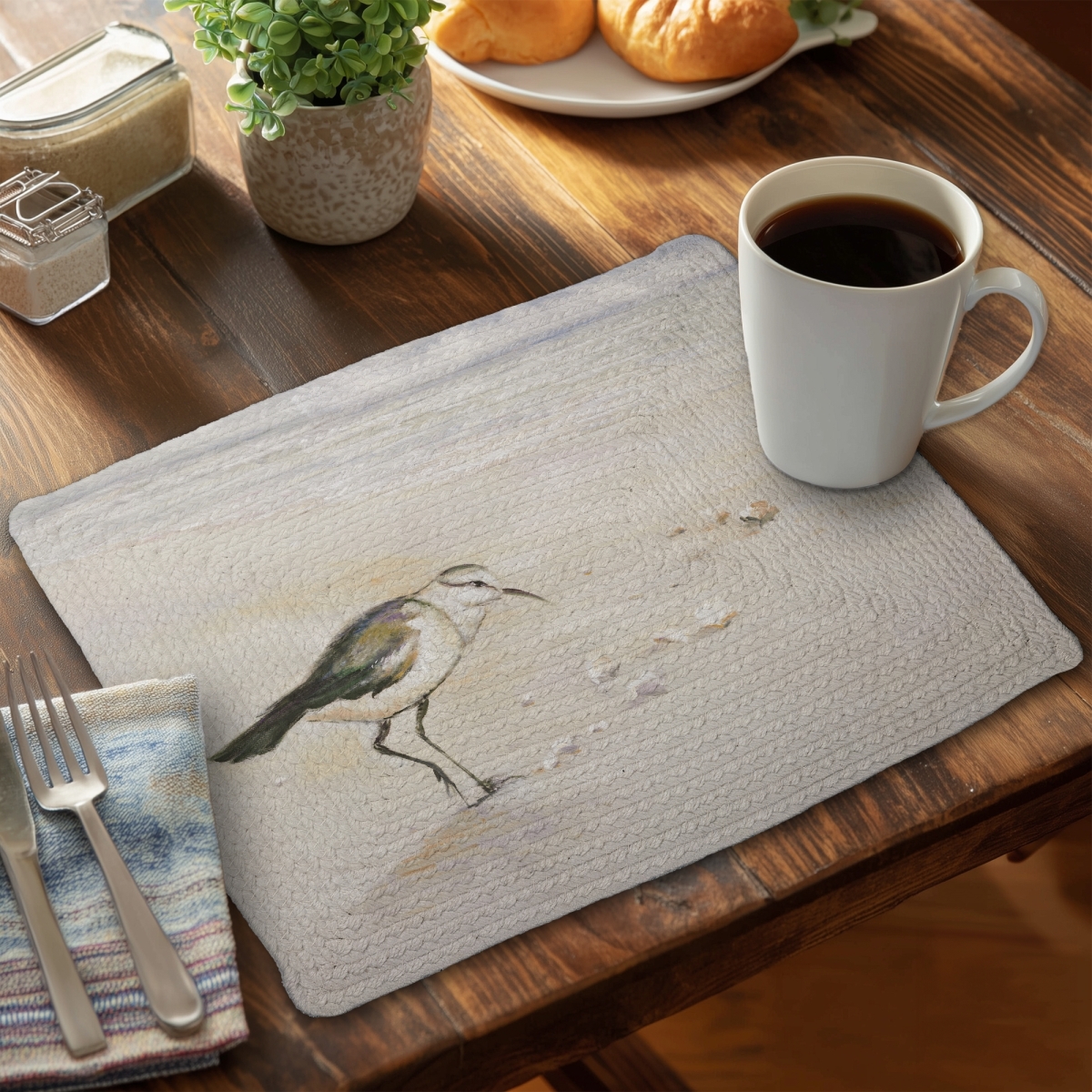 Picture of Begin Home Decor C6BP1418FQSSYF 14 x 18 in. Semipalmated Sandpiper Placemat - Braided Polyester Decor - Set of 6