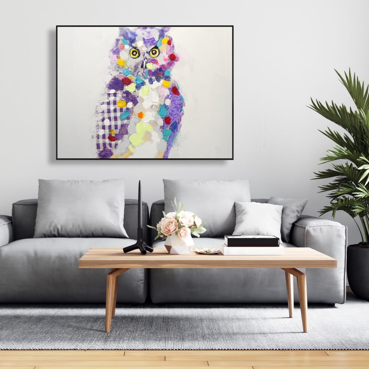 C1FC3648J8QL9I 36 x 48 in. Textured Abstract Owl - Framed Canvas Bird Home Decor