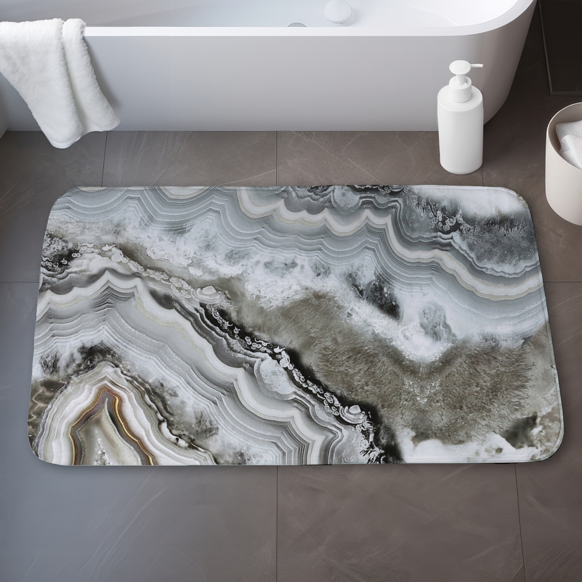 C1BM2134HZ8COL 21 x 34 in. Abstract Geode - Minerals Gray Bath Mat for Home Decor
