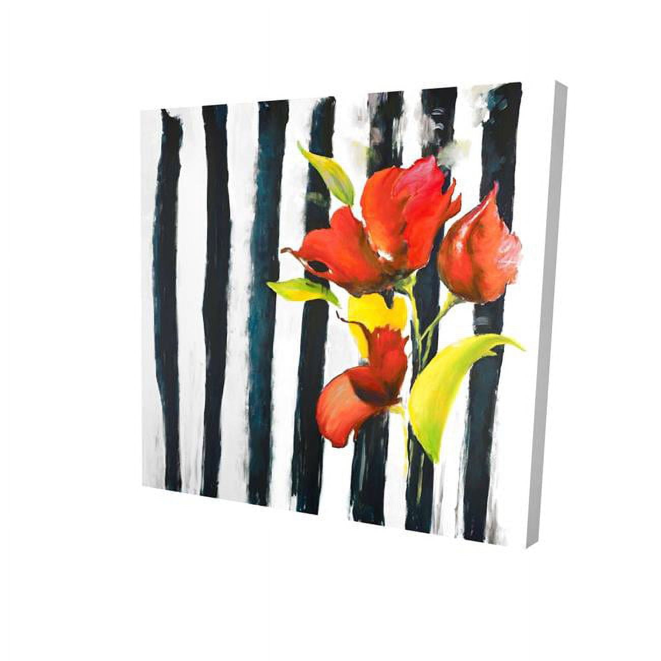12 x 12 in. Flowers on Black & White Stripes-Print on Canvas