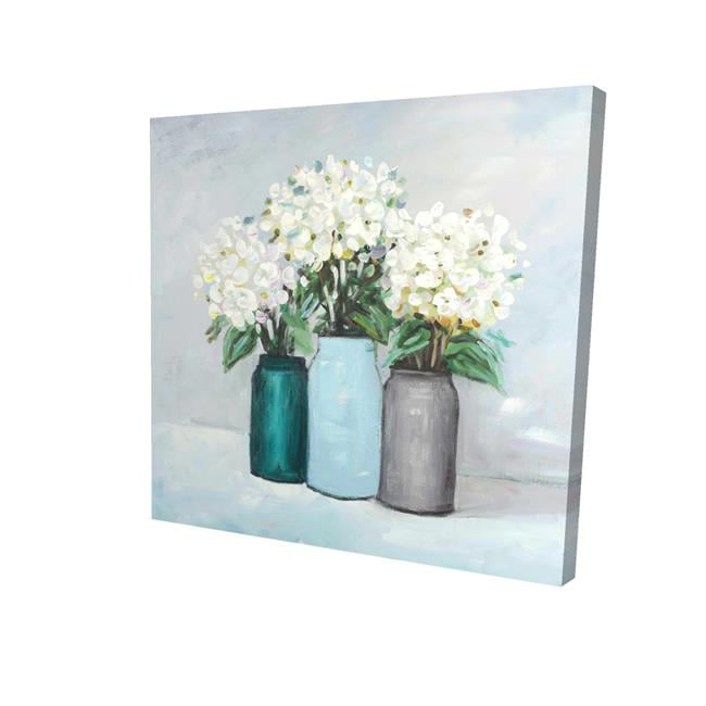 12 x 12 in. Hydrangea Flowers In Blue Vases-Print on Canvas