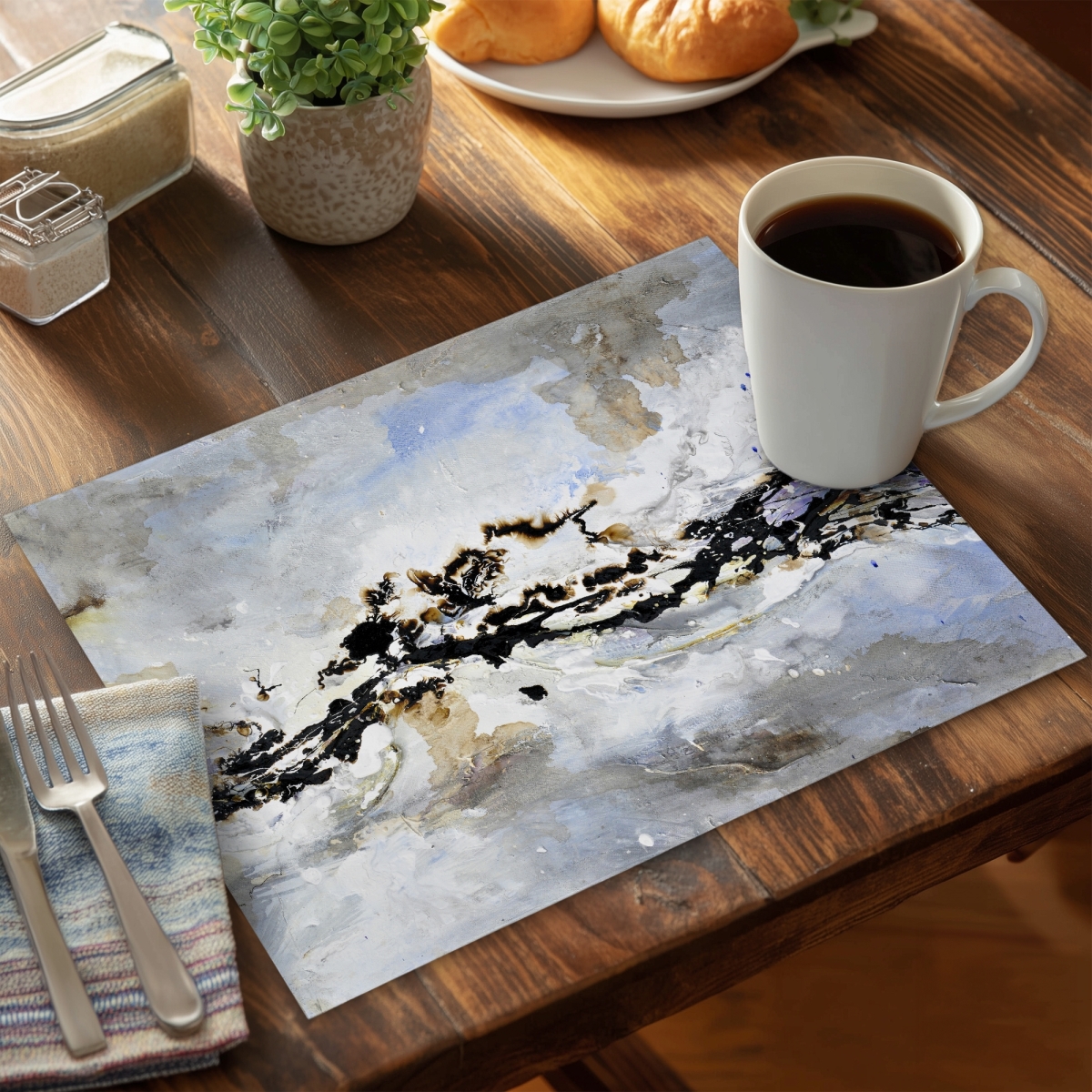 Picture of Begin Home Decor C6PP1418M0UEU4 14 x 18 in. Texturized Abstract Wave Polyester Placemat - Home Decor - Set of 6