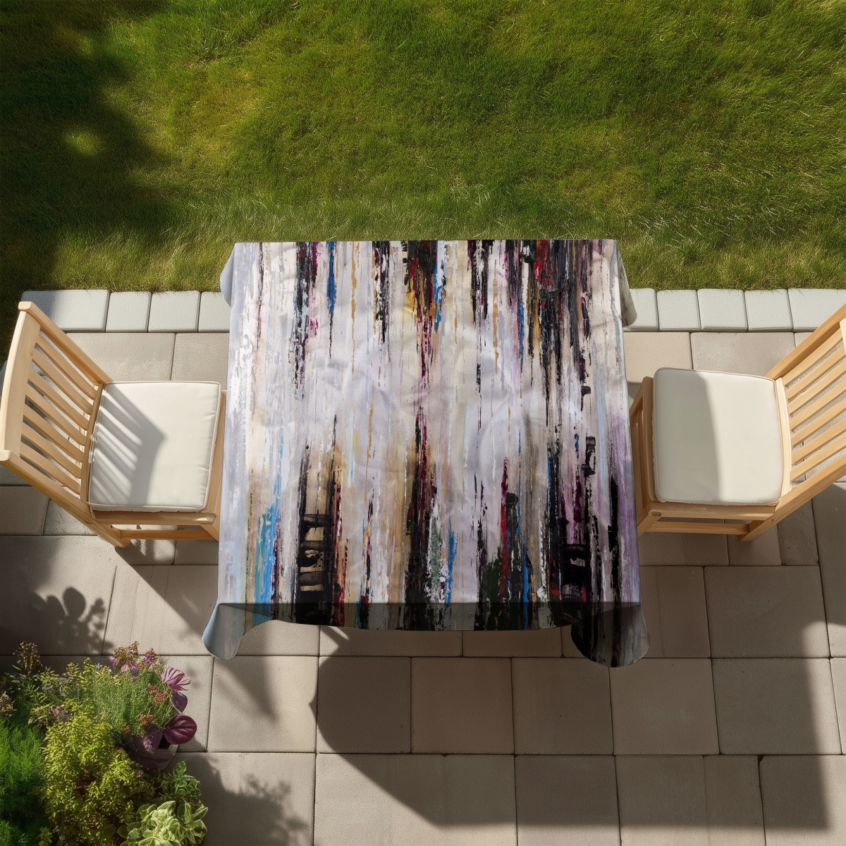 Picture of Begin Home Decor C1TC5858YQGBMX 58 x 58 in. Abstract Runny Paint Tablecloth - Modern Indoor Outdoor Decor