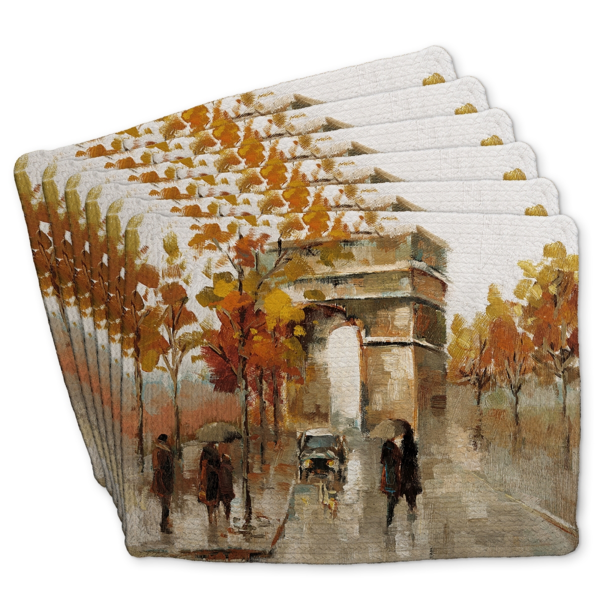 Picture of Begin Home Decor C6BP1418R4B55L 14 x 18 in. Arc De Triomphe in Autumn - Braided Polyester Placemat - Home Decor - Set of 6