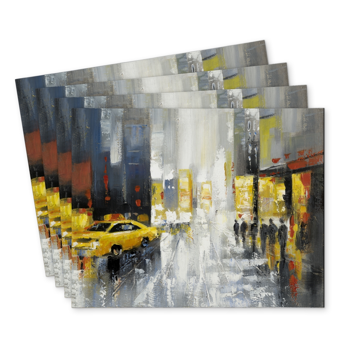 Picture of Begin Home Decor C4PP1418VGAUOP 14 x 18 in. Rainy Busy Street Polyester Placemat - Home Decor Accent - Set of 4