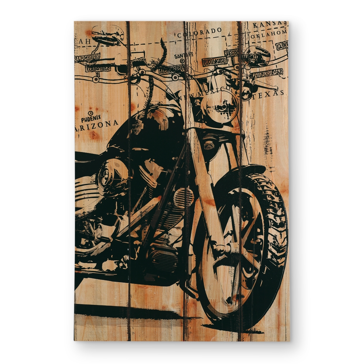C1ROAR46PKC5MU 4 x 6 ft. Motorcycle on Wood Background Rug - American Man Cave Decor - Rectangle