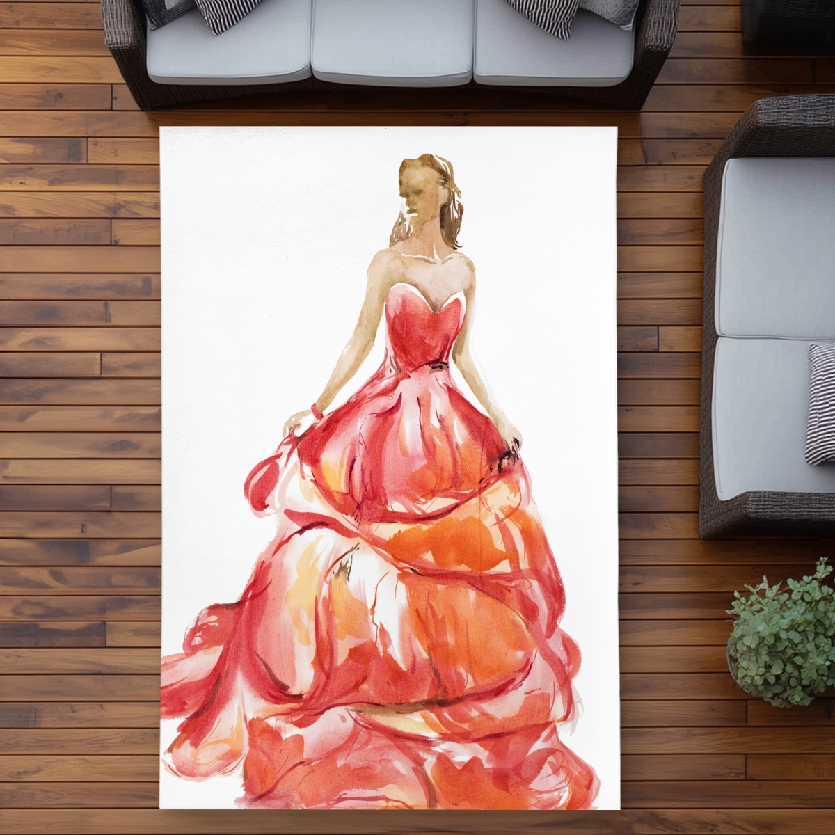C1ROAR57EWVOGW 5 x 7 ft. Beautiful Red Prom Dress - Bedroom Beige Outdoor Area Rug - Rectangle
