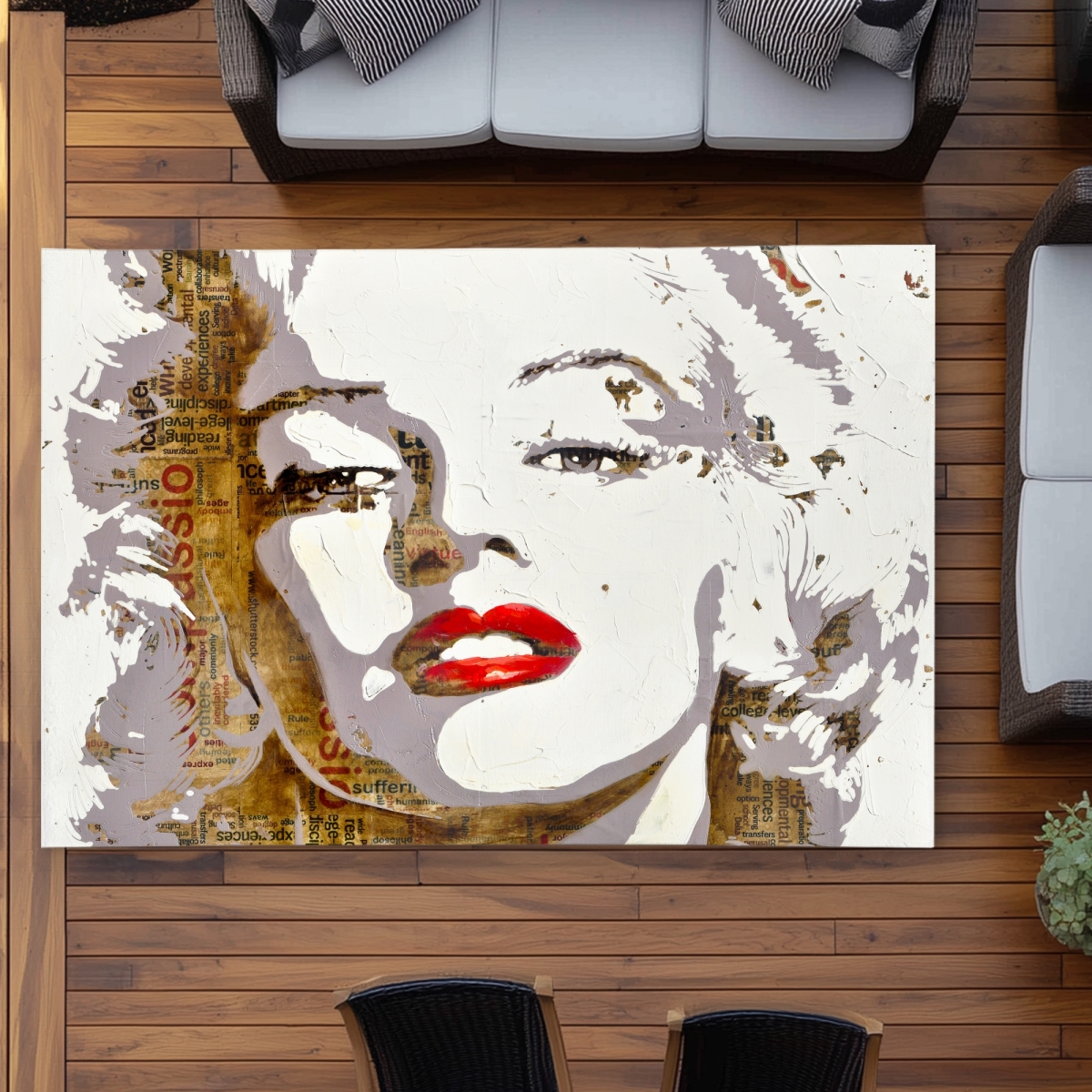 C1ROAR575YFTHD 5 x 7 ft. Marilyn Monroe Typography Brown Vintage Outdoor Area Rug - Decor - Rectangle