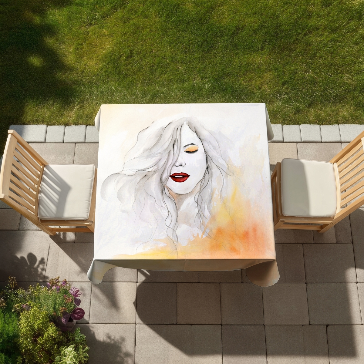 Picture of Begin Home Decor C1TC5858CE81IO 58 x 58 in. Woman with Red Lips - Orange Beauty Tablecloth for Home Decor