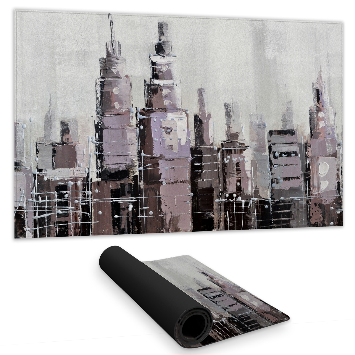 C1DM1424CXWH0K 14 x 24 in. Abstract Grayscale Cityscape - Gray Modern Gaming Mat - Decor