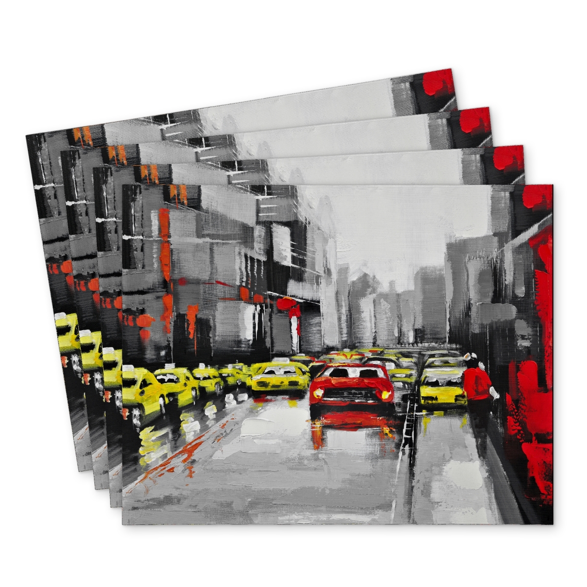 Picture of Begin Home Decor C4PP1418FWHTMZ 14 x 18 in. Abstract Traffic By a Rainy Day Polyester Placemat - Home Decor - Set of 4