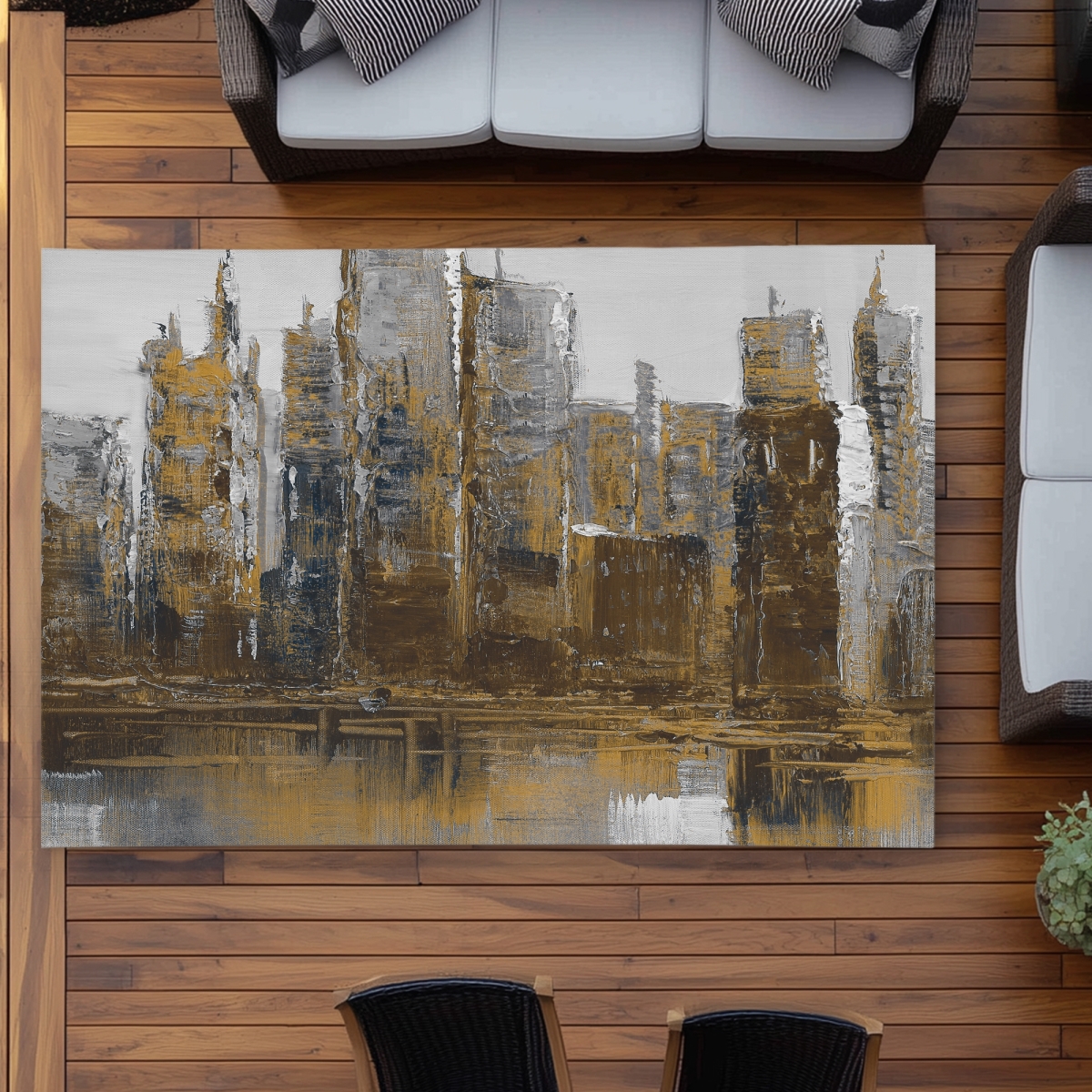 C1ROAR579JX73Z 5 x 7 ft. Gray & Yellow Cityscape - Yellow Cities Outdoor Area Rug - Rectangle