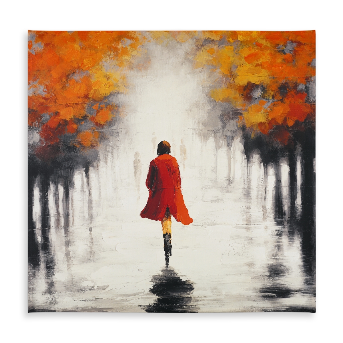 Picture of Begin Home Decor C1TC5858BY369N 58 x 58 in. Woman with a Red Coat By Fall - Orange Tablecloth for Decor