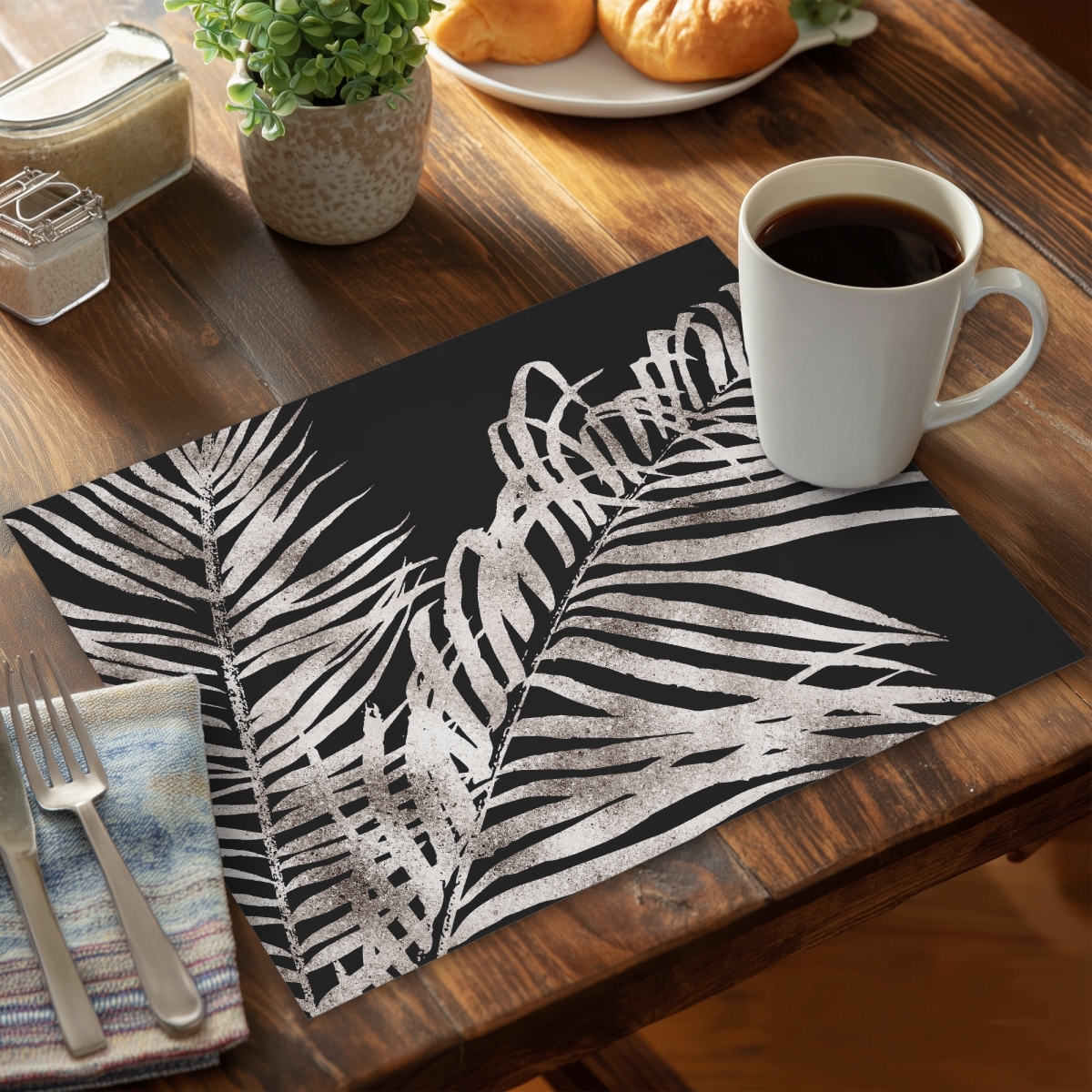Picture of Begin Home Decor C4PP1418MT3U9D 14 x 18 in. Tropical Gold Leaves Polyester Placemats for Home Decor - Set of 4