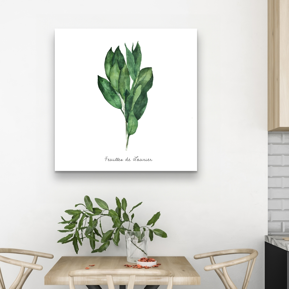 C1RC323260GK4V 32 x 32 in. Bay Leaves Bundle - Fr - White Canvas Home Decor Accent