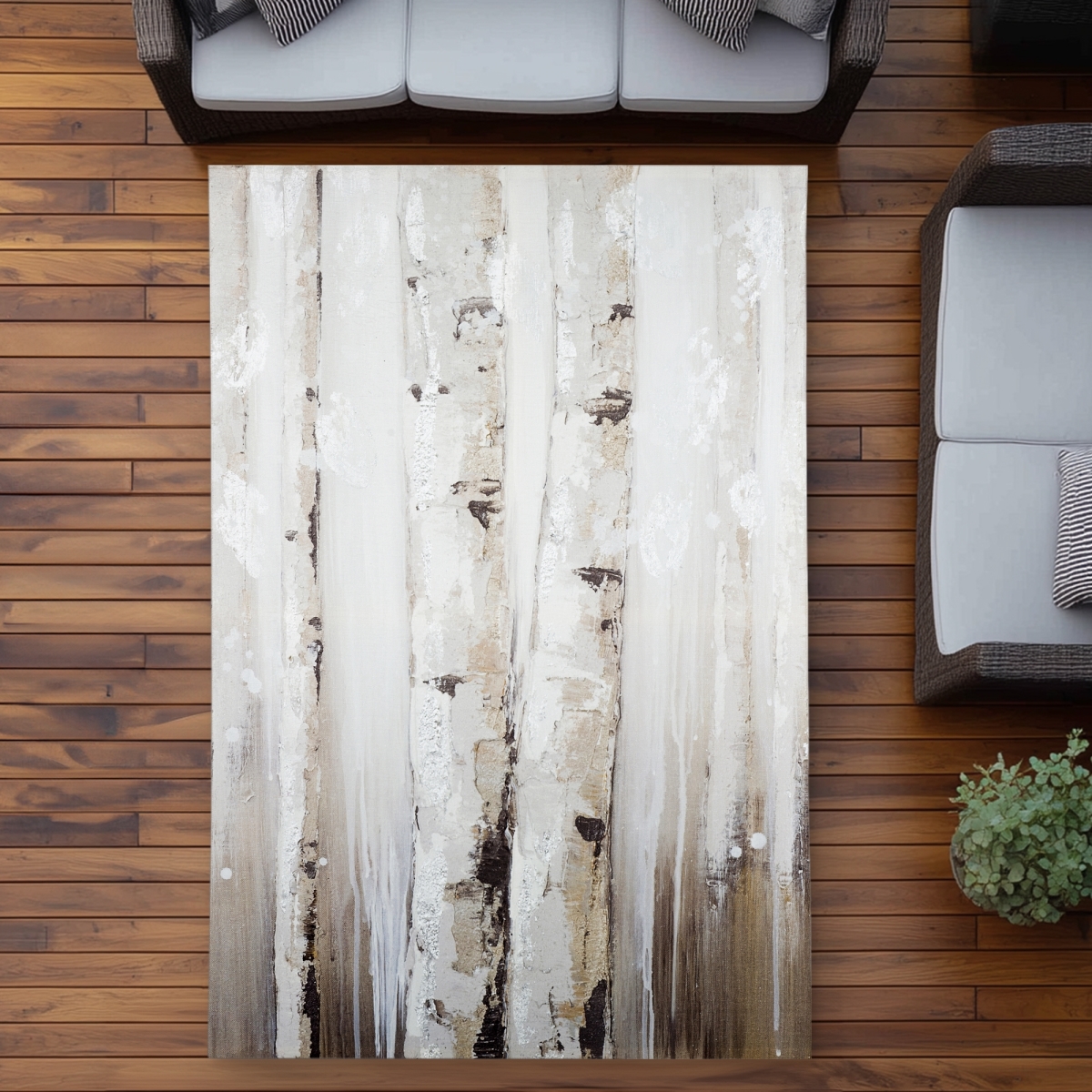 C1ROAR57EJDSGR 5 x 7 ft. Abstract White Birches Outdoor Area Rug - Landscapes Trees Decor - Rectangle