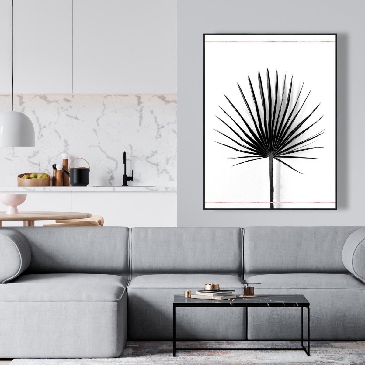 C1FC3648DEI3RN 36 x 48 in. Cabbage Palm Leaf with Rose Lines - Botanical Pink Canvas Decor