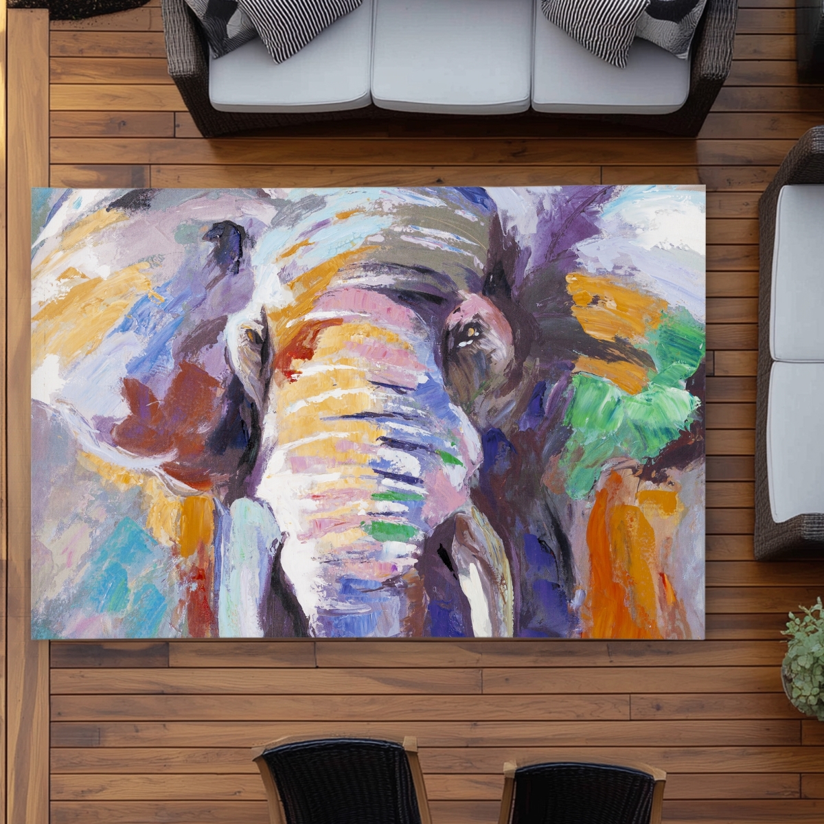 C1ROAR57COE1HX 5 x 7 ft. Elephant in Pastel Color - Contemporary Outdoor Area Rug - Rectangle