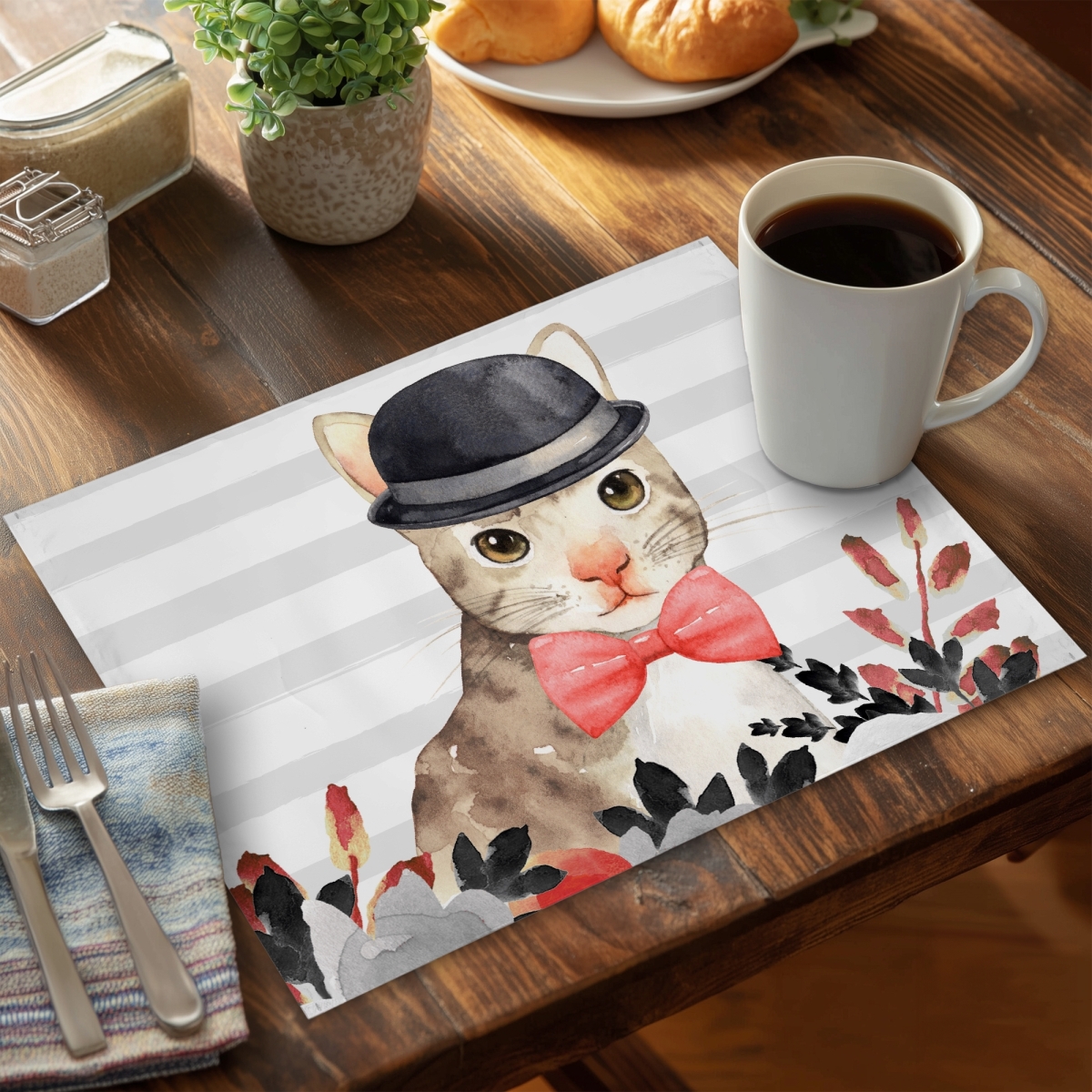 Picture of Begin Home Decor C4PP1418MV6NZX 14 x 18 in. Cat Detective Polyester Placemat - Fun Home Decor Accent - Set of 4