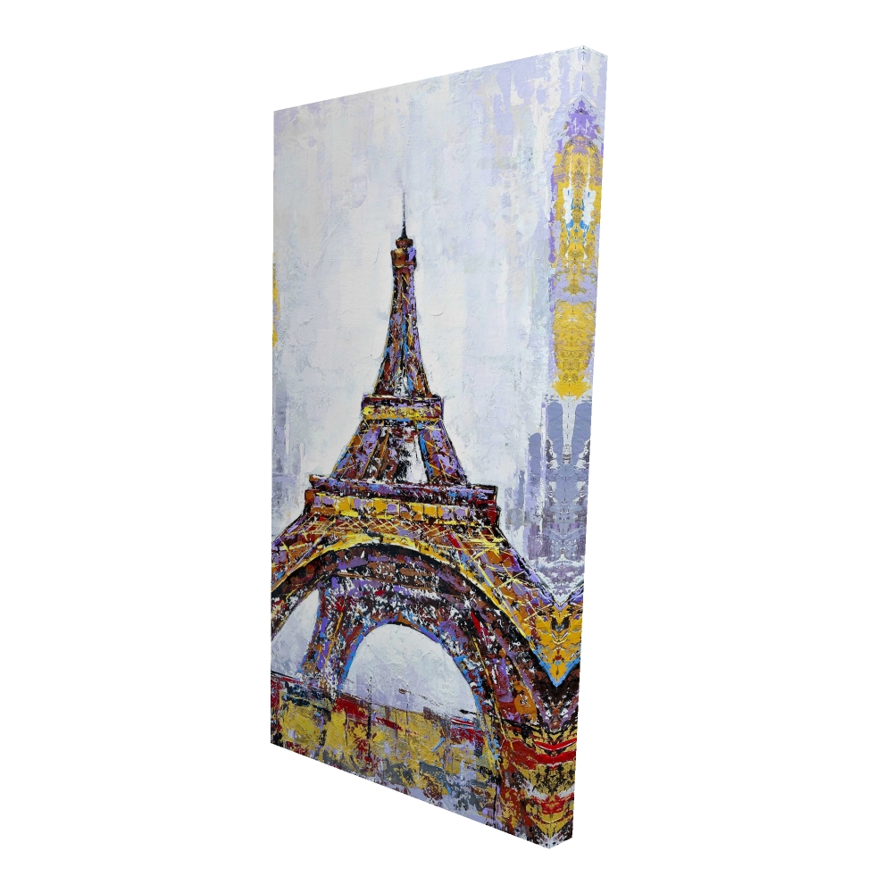 2080-4824-CI46 24 x 48 in. Abstract Paint Splash Eiffel Tower - Yellow Canvas Art
