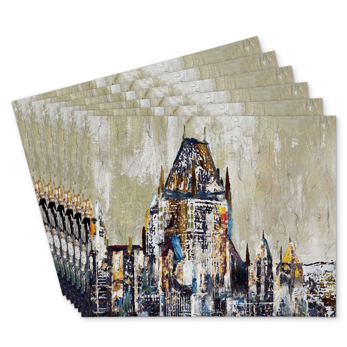 Picture of Begin Home Decor C6PP14189JK5W5 14 x 18 in. Abstract Chateau Frontenac Polyester Placemat for Home Decor - Set of 6