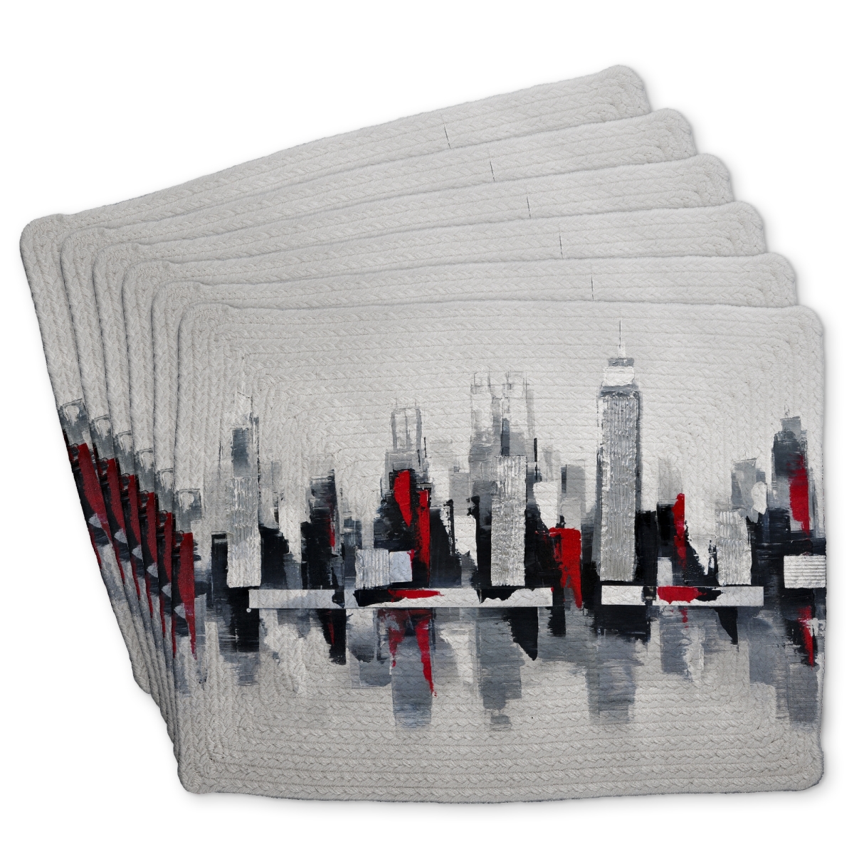 Picture of Begin Home Decor C6BP14184DWWGC 14 x 18 in. Gray & Red Cityscape Braided Polyester Placemat - Home Decor - Set of 6