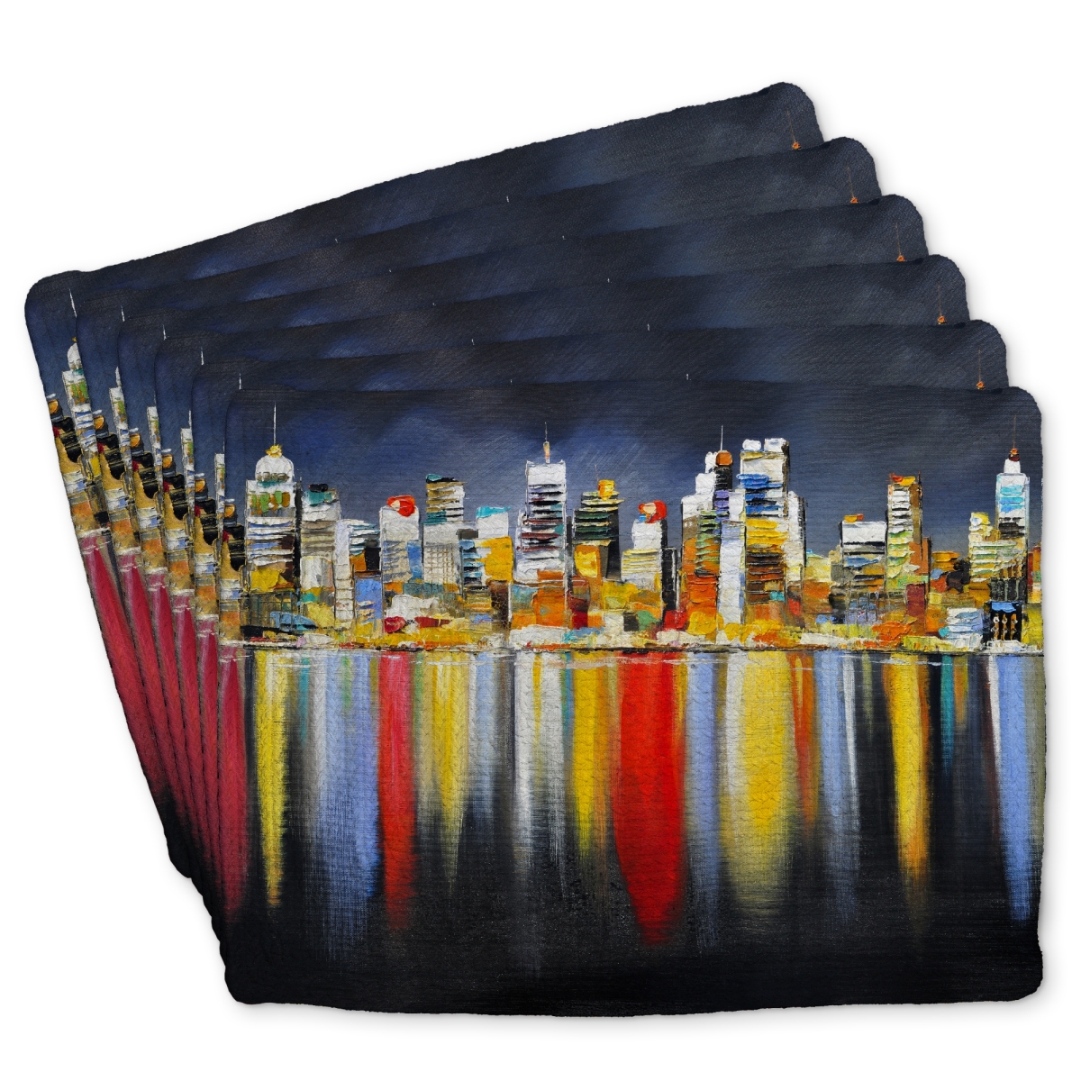 Picture of Begin Home Decor C6BP14183A5976 14 x 18 in. Colorful Cityscape Night Braided Polyester Placemat - Home Decor - Set of 6