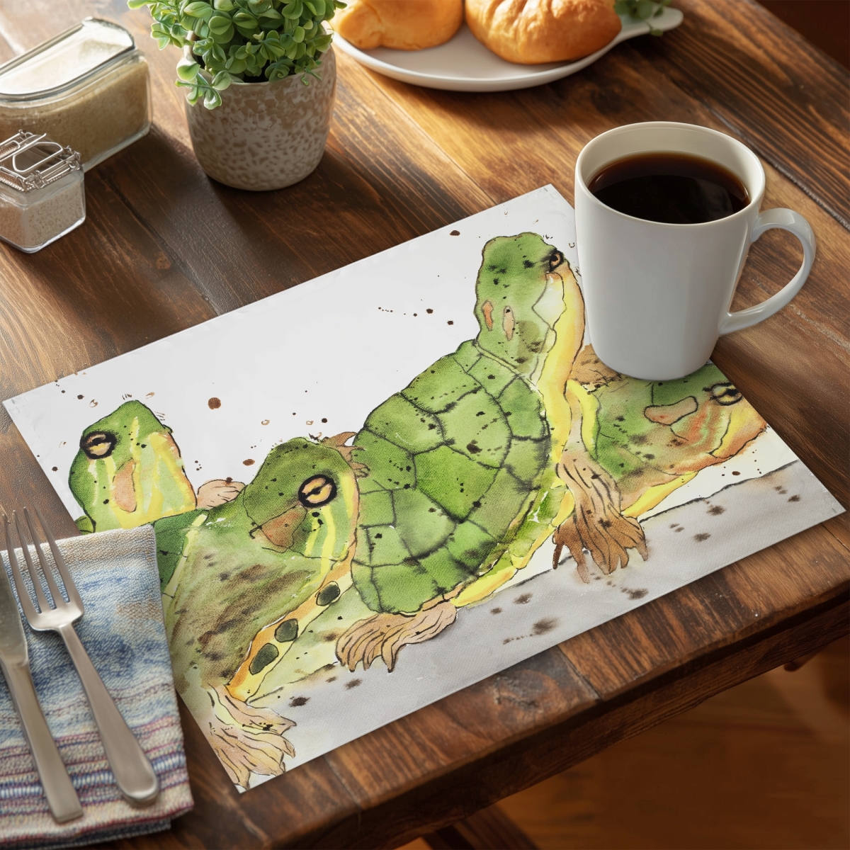 Picture of Begin Home Decor C4PP1418RXTER7 14 x 18 in. Small Aquatic Turtles Placemat - Home Decor Polyester Mat - Set of 4