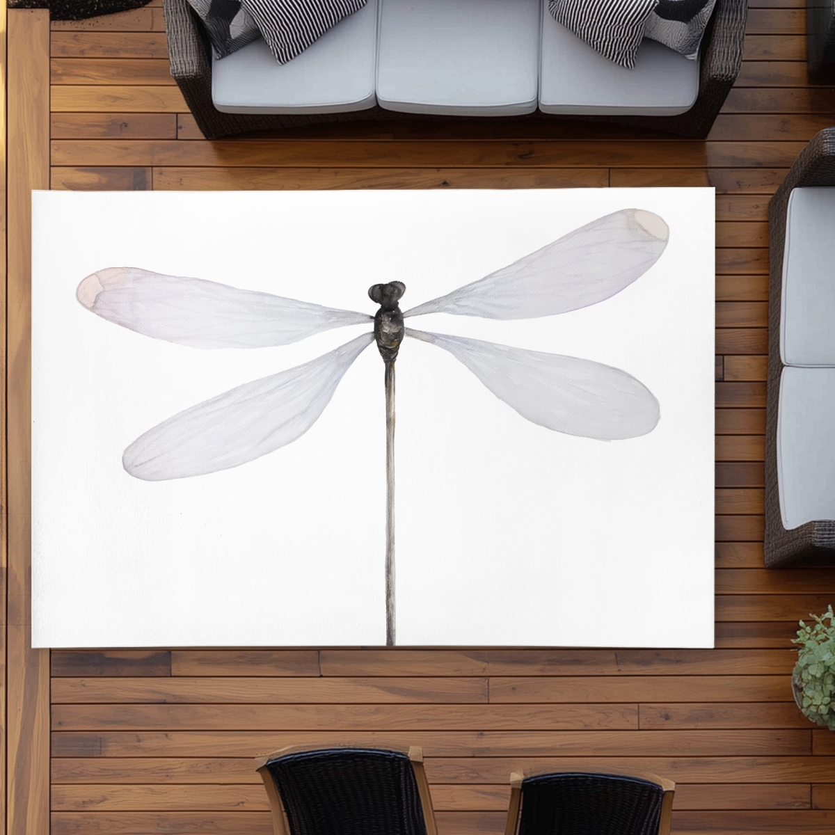 C1ROAR57443R3L 5 x 7 ft. Minimalist Dragonfly Outdoor Area Rug - Living Room Decor - Rectangle
