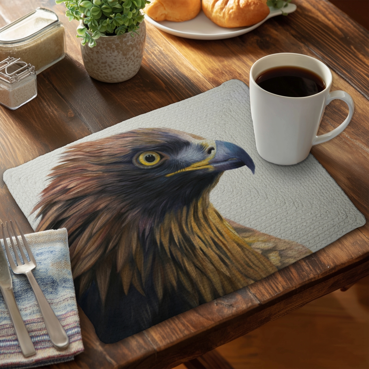 Picture of Begin Home Decor C6BP1418YM6SDK 14 x 18 in. Brown-Headed Eagle Braided Polyester Placemat - Home Decor - Set of 6