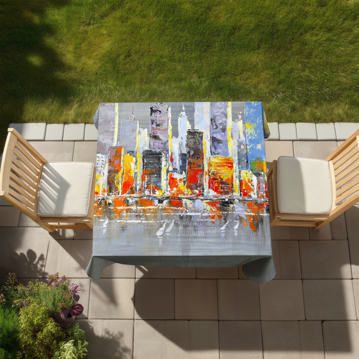 Picture of Begin Home Decor C1TC58581WCG1L 58 x 58 in. Color Splash Cityscape - Gray Contemporary Tablecloth - Home Decor
