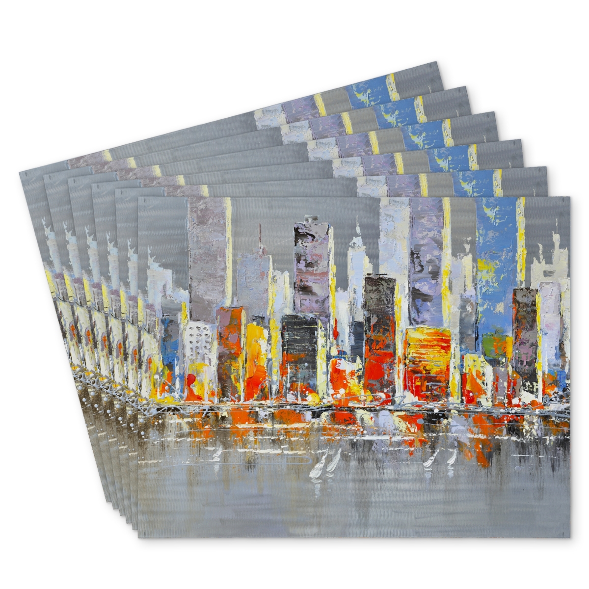 Picture of Begin Home Decor C6PP1418MJ3ZKX 14 x 18 in. Color Splash Cityscape Polyester Placemat for Home Decor - Set of 6