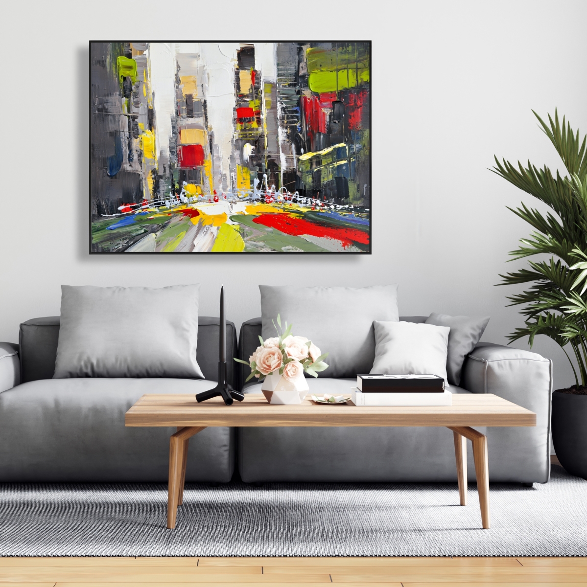 C1FC3648TU81KH 36 x 48 in. Abstract Texturized Cityscape - Green Cities Framed Canvas