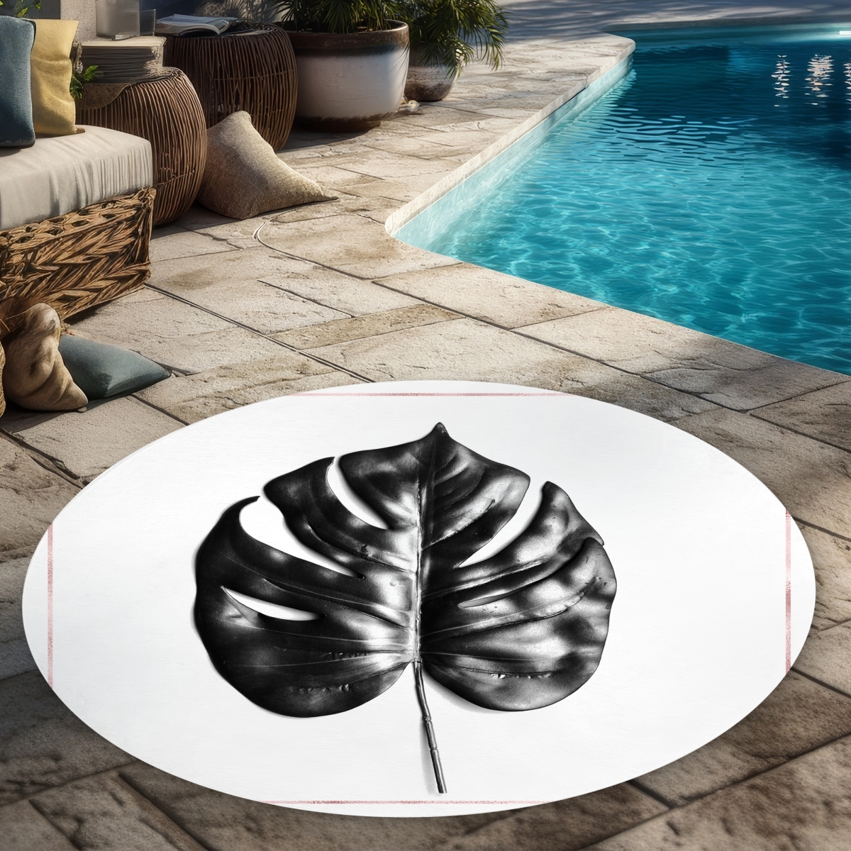C1COAR5558NJXU 5 x 5 ft. Split Leaf Philodendron Rug - Botanical Pink Outdoor Decor - Round
