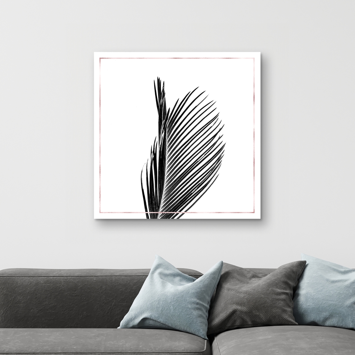 C1RC3232TK0TES 32 x 32 in. Areca Palm with Rose Line - Botanical Canvas for Home Decor
