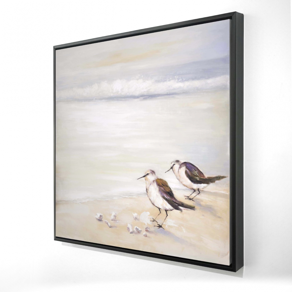 2081-3636-AN97 36 x 36 in. Two Sandpipers on the Beach - Gray Framed Canvas Art