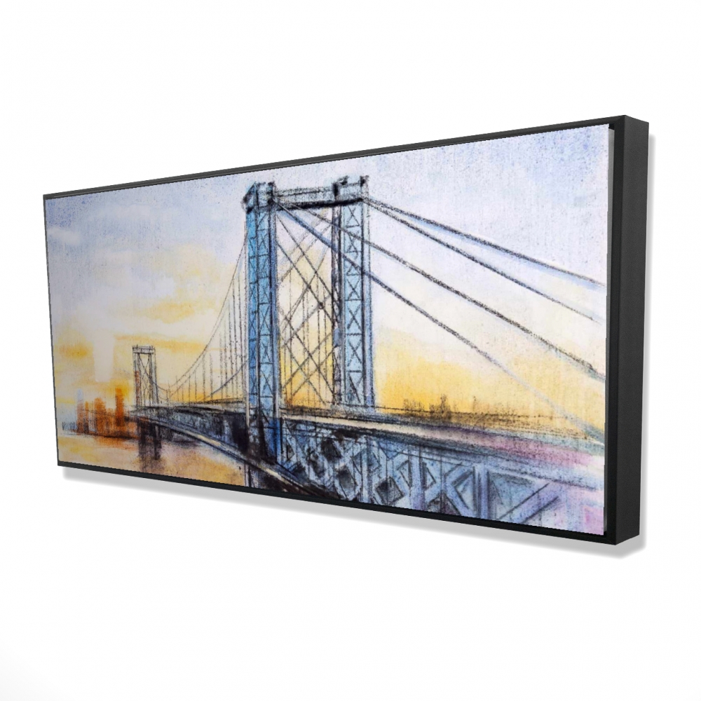 2081-2448-CI210 24 x 48 in. Abstract Brooklyn Bridge - Orange Building Framed Canvas Decor
