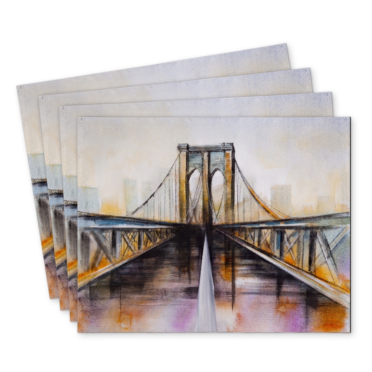 Picture of Begin Home Decor C4PP14186ZKOMS 14 x 18 in. Colorful Brooklyn Bridge Polyester Placemat - Home Decor - Set of 4