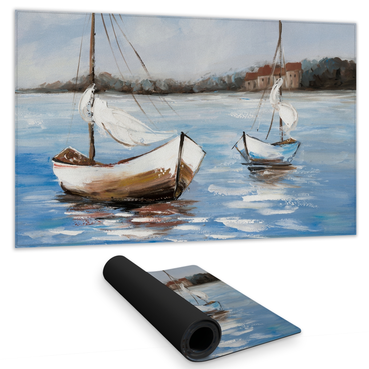 C1DM1424TZRRC0 14 x 24 in. Two Boats on the Water - Boat Travel Gaming Mat for Decor