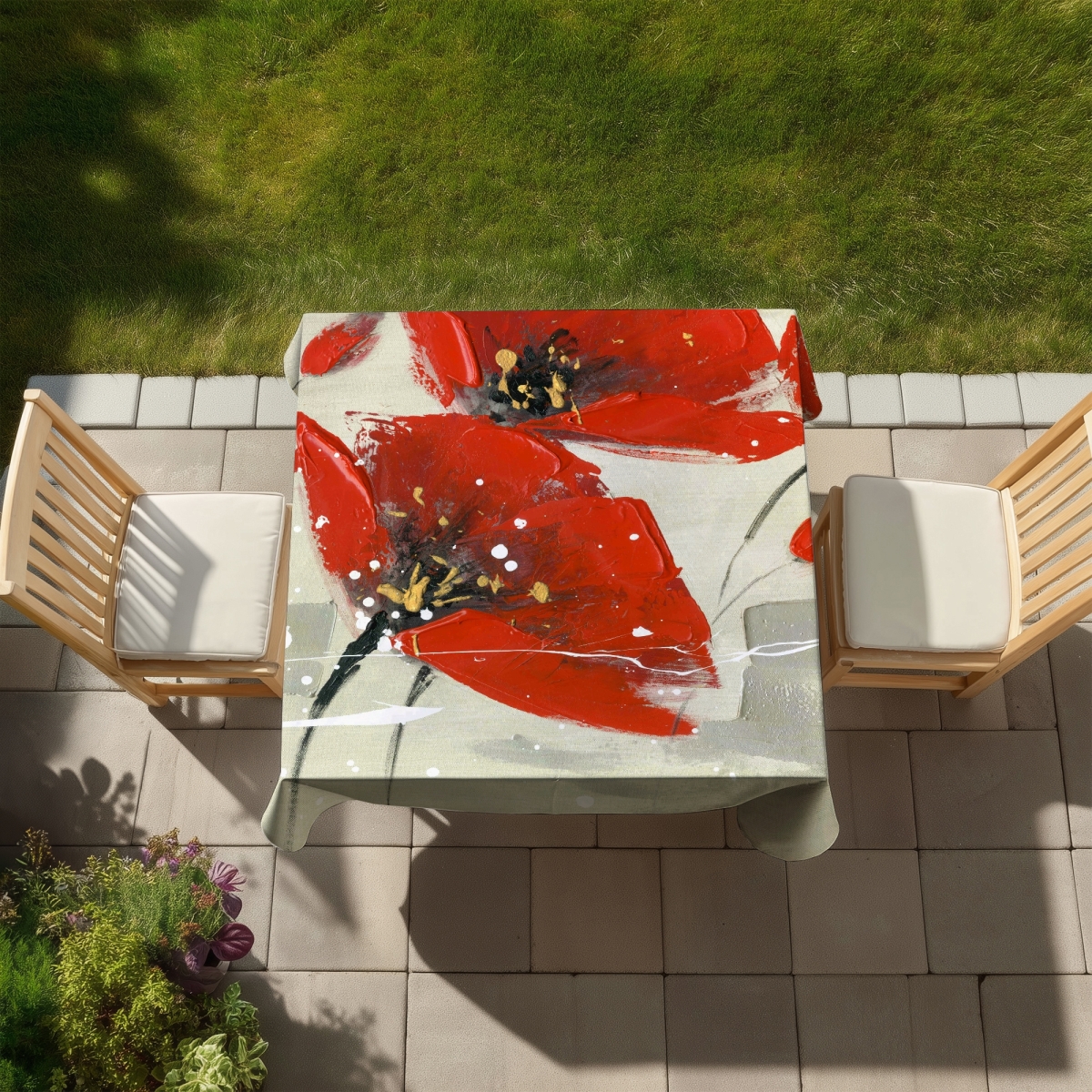 Picture of Begin Home Decor C1TC5858PS5E4N 58 x 58 in. Abstract Red Flowers in the Wind Tablecloth - Home Decor