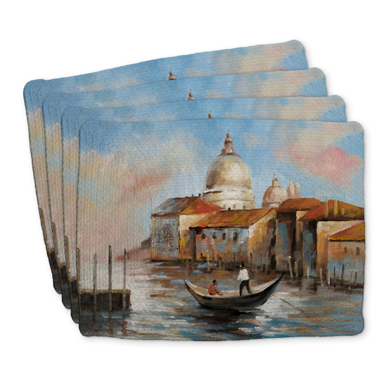Picture of Begin Home Decor C4BP1418W9BXGU 14 x 18 in. Two Europeans on a Gondola - Braided Polyester Placemats Set - Set of 4