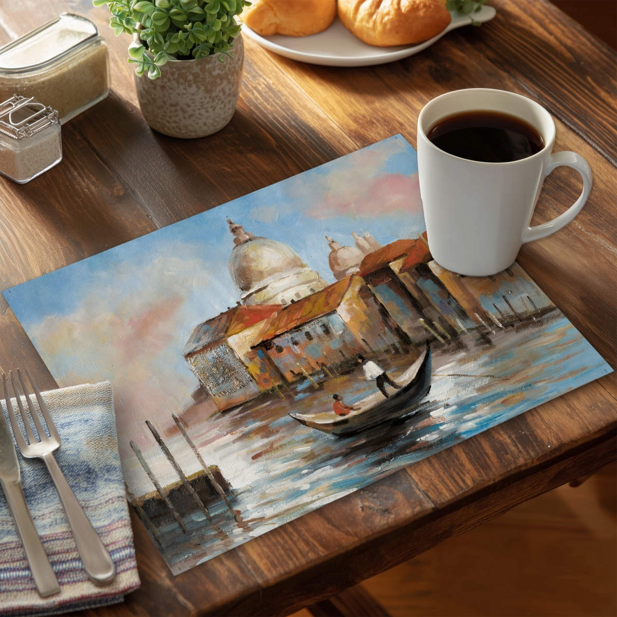 Picture of Begin Home Decor C4PP1418XB2PLD 14 x 18 in. Two Europeans on a Gondola Polyester Placemat - Home Decor - Set of 4