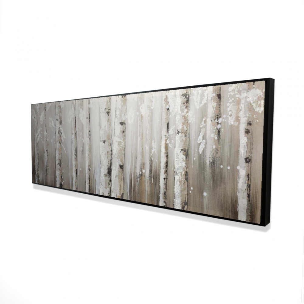 2081-2060-LA21 20 x 60 in. White Birches on Gray Background - Trees Beige Framed Canvas